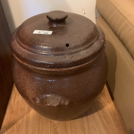 Large Antique Salt Glazed Stoneware Bread Crock with Lid