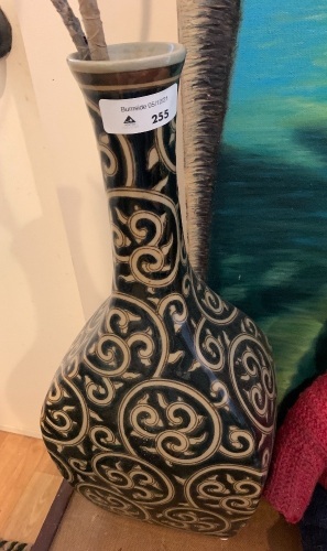 Tall Contemporary Black/Tan Ceramic Vase with Narrow Neck