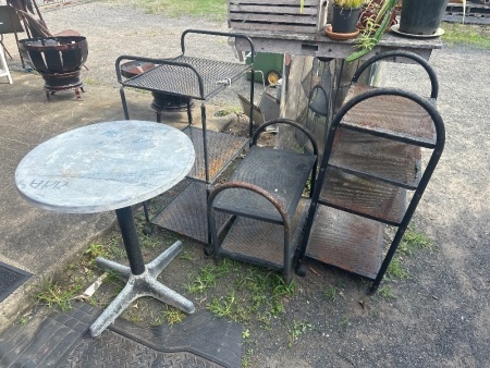 3 Rustic Metal Shelves + Table