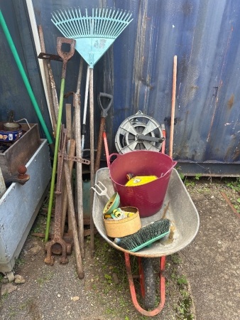 Large Lot of Garden Tools - Incs Wheelburrow
