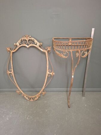Wrought Iron Antique French Style Console and Mirror Frame