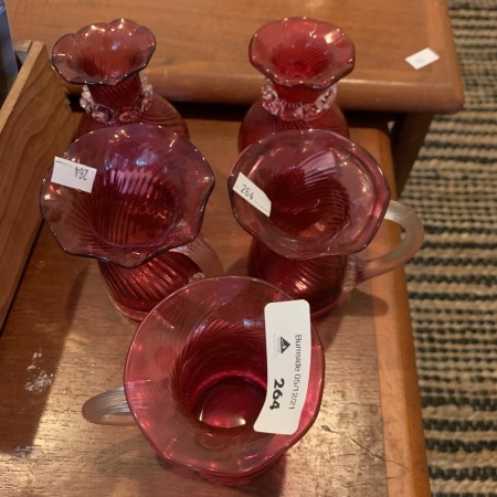 5 Pieces of Victorian Cranberry Glass