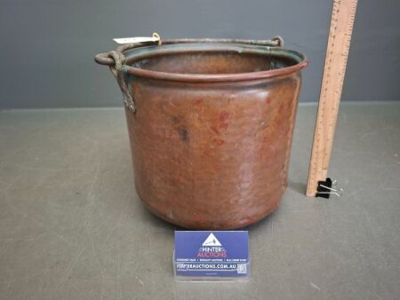 Antique Hand Beaten Copper Firewood Bucket with Cast Iron Handle