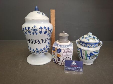 3 Vintage Ceramic French/Turkish Style Jars