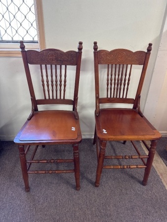 Pair Pressed Back Chairs with Turned Legs