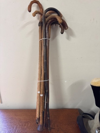 Large Lot of Vintage Wooden Walking Sticks