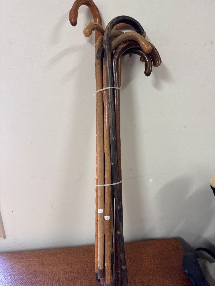 Large Lot of Vintage Wooden Walking Sticks