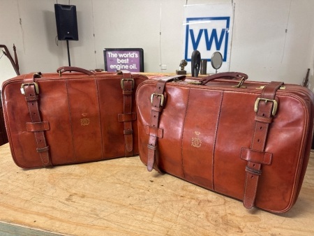Pair of Vintage Brown Leather Suitcases