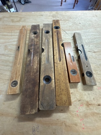 6 Various Sized Vintage Wooden Levels