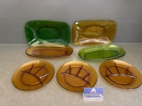 Lot of Dark Green & Amber Glass Serving Plates