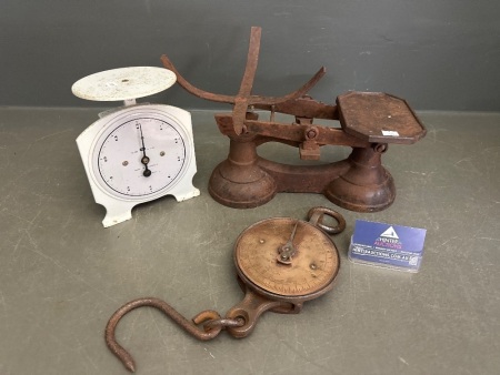 Vintage Scale Lot, Incs Salters Brass Spring Hanging Scale & Australian Made Scale