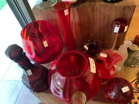 Asstd Lot of Mid Century Ruby Glass - See Picture