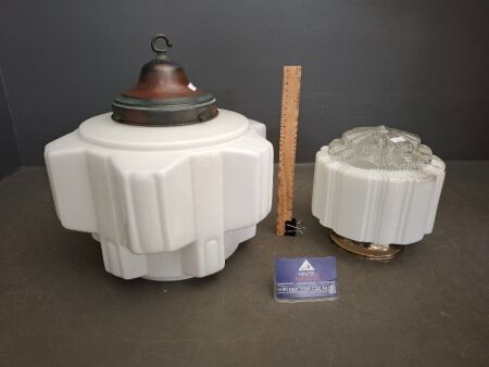 2 Vintage Art Deco Milk Glass Light Shades
