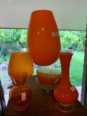 Asstd Lot of Mid Century Orange Glass - See Picture