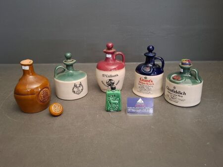 Lot of Vintage Scotch Whiskey Stoneware Jugs + HB Stoneware Jug