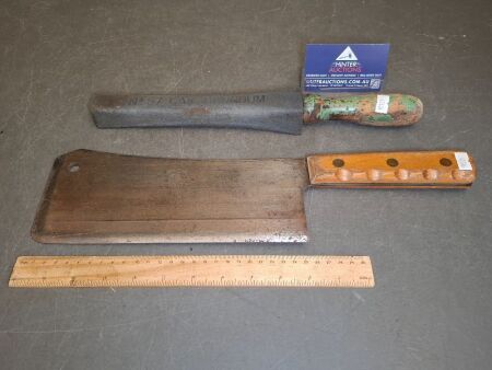 Ox-Head Meat Cleaver, Made in Germany & Vintage Sharpening Stone Marked