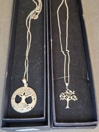 2 Tree of Life Pendants on Chains - All Stamped 925