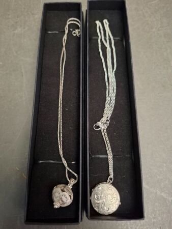 2 Art Deco Pendants on Chains - All Stamped 925