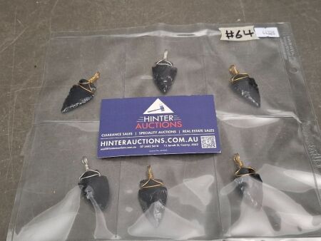 6 OBSIDIAN Stone Arrowhead Pendants