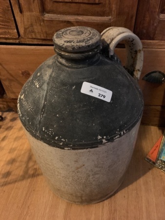 Large Antique Salt Glazed Stoneware Flagon with Original Lid