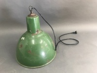 Large Industrial Vintage Green Enamel Light Pendant - Wired