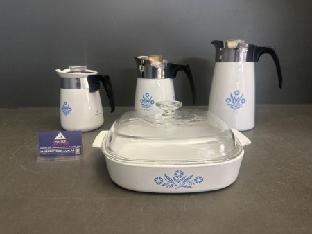 Lot of Corning Ware Coffee Percolators & Dish