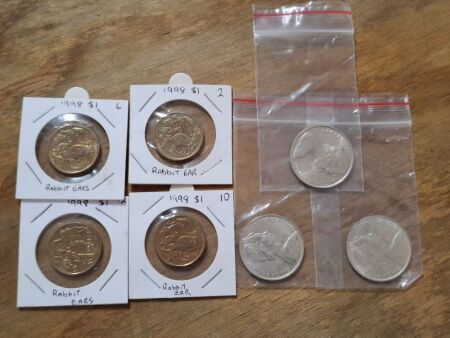 3 x 1966 Round 50c Pieces and 4 x 1988 $1 - Miss Print Top Kangaroo has Rabbit Ear