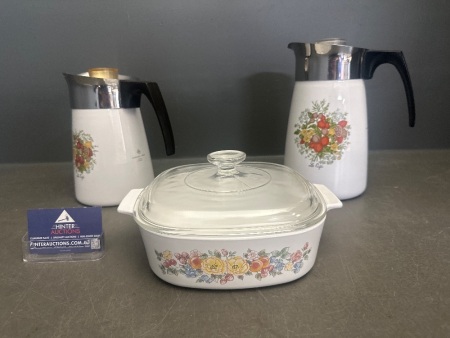 Lot of Corning Ware Coffee Percolators & Dish