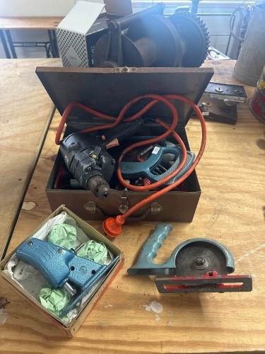 Lot of Vintage Drill Operated Circular Saws & Drills