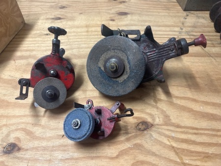 3 Various Sized Antique Hand Crank Bench Grinders