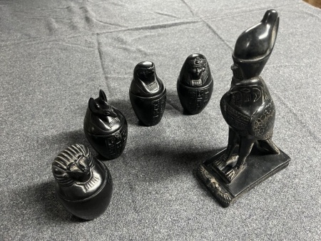 Set of Canopic jars and statuette of HORUS