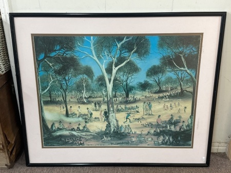 Chop Picnic at the Creek by Pro Hart, Framed Print