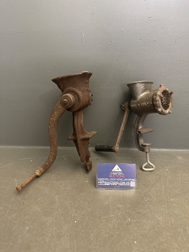 2 Vintage Meat Grinder - Incs 1 Spong No.5 & 1 Beatrice No 2