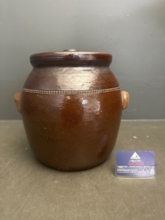 Large Brown Stoneware Lidded Pot