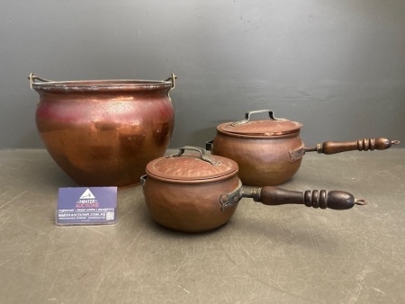 Copper Bucket & 2 Copper Pots with Handles