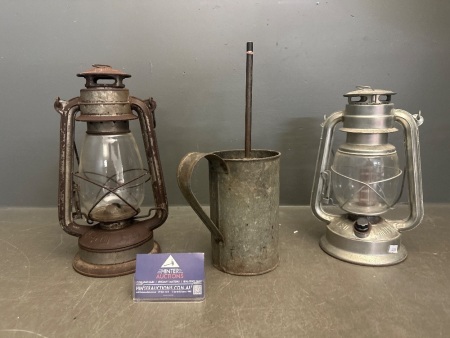 Lot of Vintage Lighting Equipment - Incs 2 Lanterns & 1 Unique Carbide Lamp