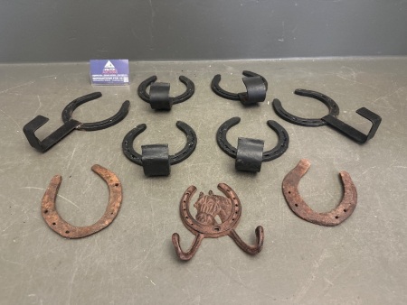 Lot of Horse Shoes - Some Turned into Hooks