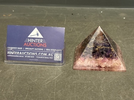 Orgonite Crystal Healing Pyramid with Amethyst and Rose Quartz Crystals