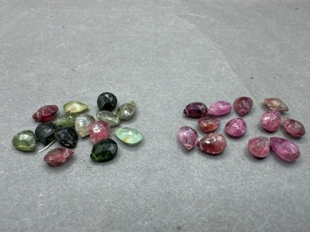 21 Carats Drop Shape Mixed Coloured Tourmaline Gemstone Beads + 21 Carats Drop Shape Pink Tourmaline Gemstone Beads