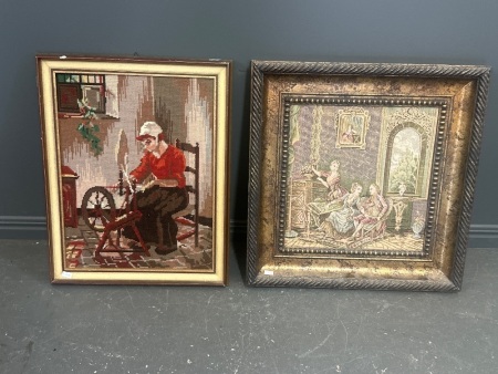 2 Vintage Framed Needle Point Art