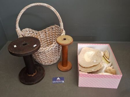 Mixed Decorator Lot Incs Shells - Spools - Basket