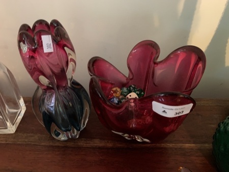 2 Pink Murano Glass Bowls