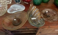 3 Art Glass Pieces + Deco Smoked Glass Bowl