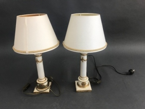 Pair of Column Style Lamps & Shades