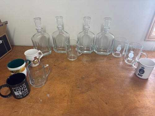 Assortment of Glass Decanters & Mugs