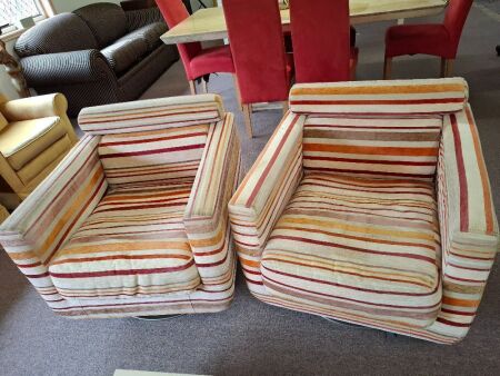 Vintage Swivel Club Chairs with Multi Coloured Velvet Stripes