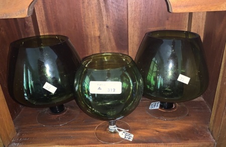 3 Scandi Green Mid Century Balloon Glass Vases