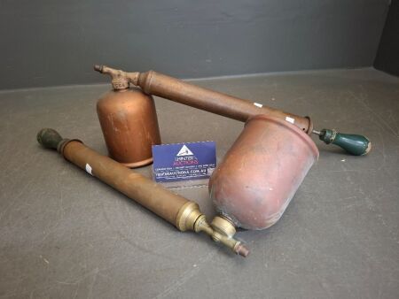 Pair of Rega copper and brass garden sprayers