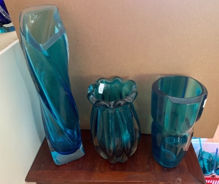 3 Pieces Mid Century Murano Style Art Glass