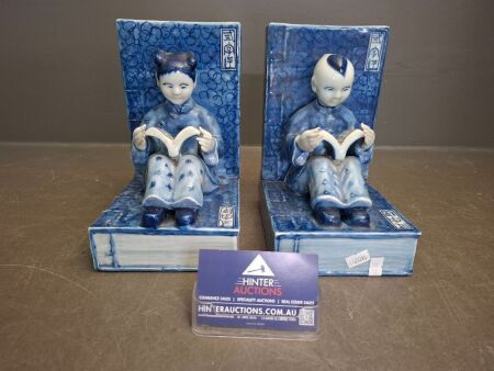Pair Vintage Asian Ceramic Book Ends